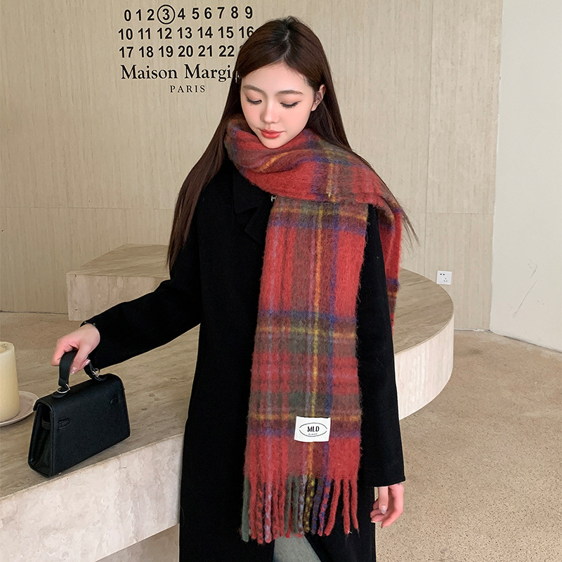 Vilnos šalikas, korėjietiško stiliaus, paprastas audimas, kutai, šilta žiemai