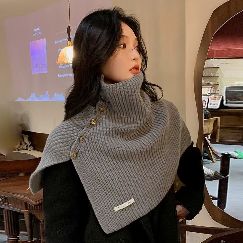 Šaliko-ponzas iš akrilo / dirbtinės vilnos — žiemos sezonai, japonų / korėjiečių įkvėptas stilius, satino mezgimas, vientisas raštas