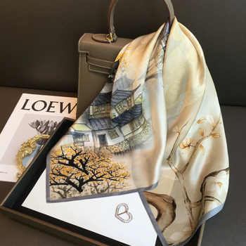 Šalikas iš 100% mulberry šilko, satino audinys, spauda, kvadratinė forma, literatūrinis retro stilius