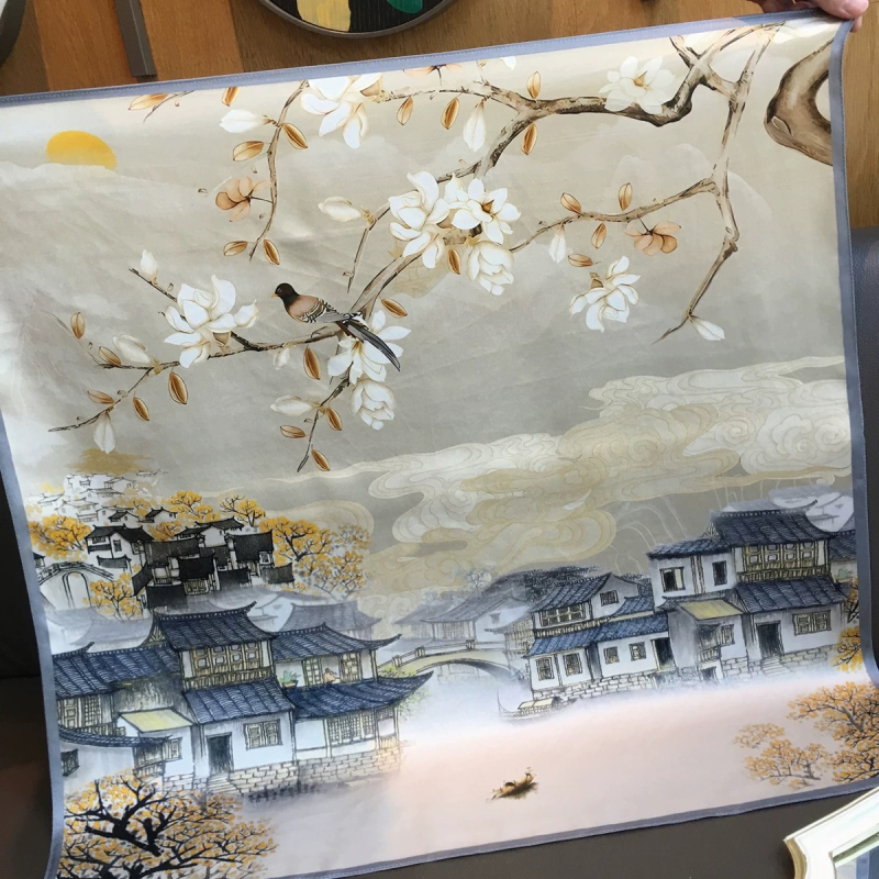 Šalikas iš 100% mulberry šilko, satino audinys, spauda, kvadratinė forma, literatūrinis retro stilius