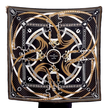 Mulberry Silk Twill Kvadratinė Šalikas su Geometriniu Grandinių Motyvu, 100% Šilkas, Pavasario ir Rudens Sezonai