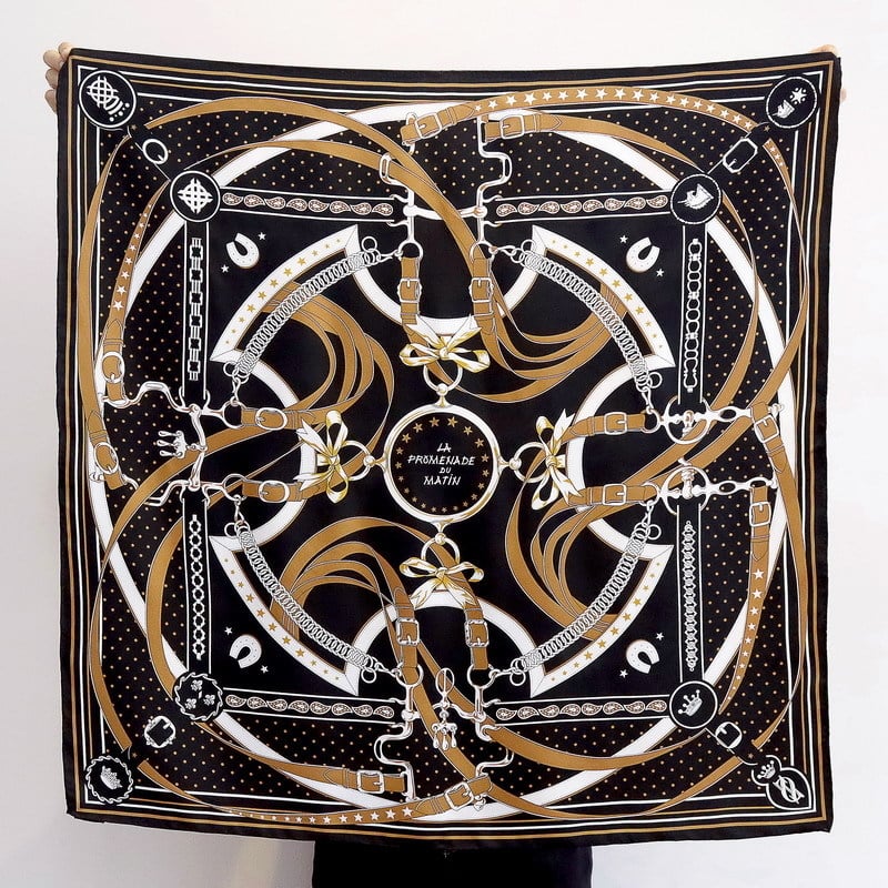 Mulberry Silk Twill Τετράγωνο Φουλάρι με Γεωμετρικό Μοτίβο Αλυσίδας, 100% Μετάξι, Άνοιξη & Φθινόπωρο