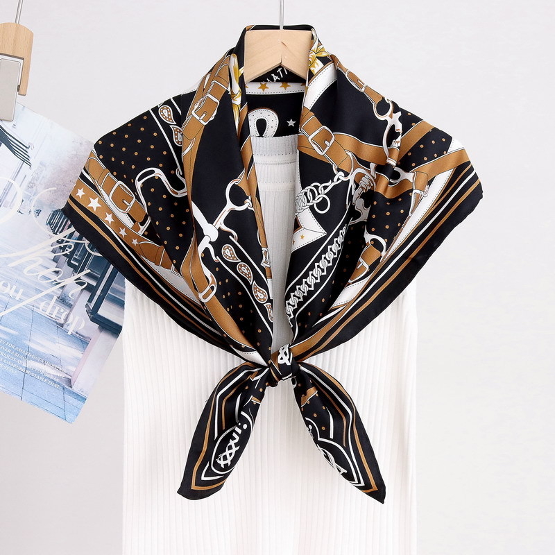 Mulberry Silk Twill Kvadratinė Šalikas su Geometriniu Grandinių Motyvu, 100% Šilkas, Pavasario ir Rudens Sezonai