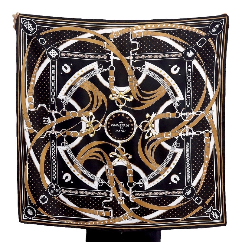 Mulberry Silk Twill Kvadratinė Šalikas su Geometriniu Grandinių Motyvu, 100% Šilkas, Pavasario ir Rudens Sezonai