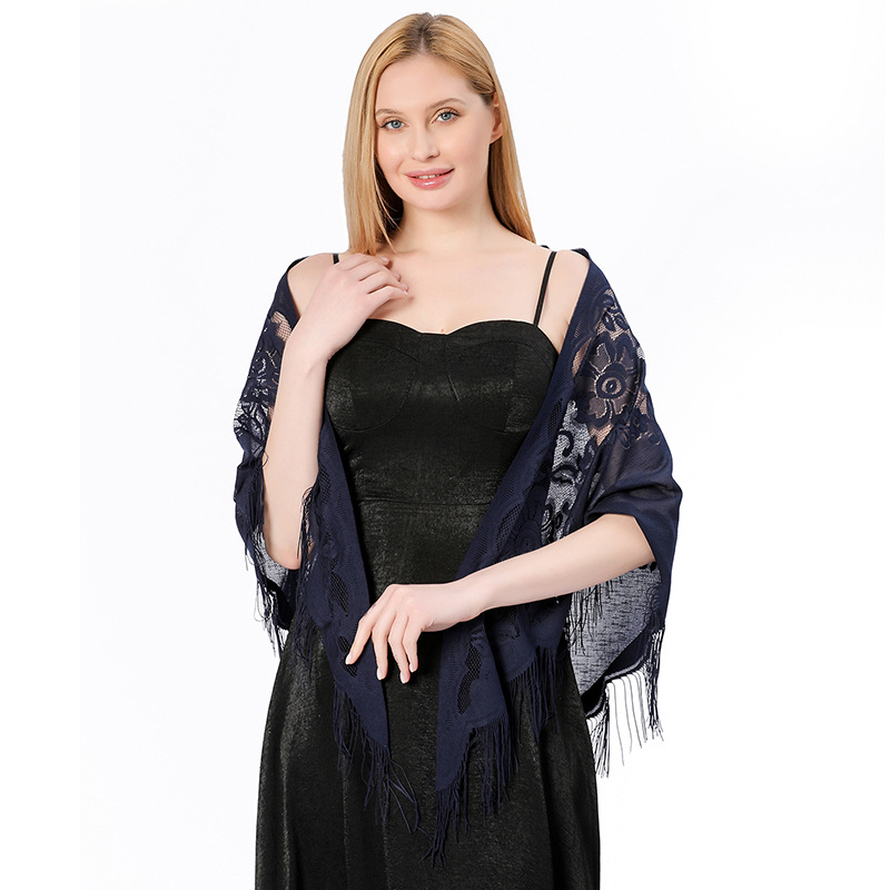 Moterų nėrinių trikampis šalikas, poliesteris, warp-knit audimas, gėlių raštas, elegantiškas visuomeninis stilius