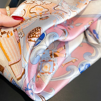 Mulberrio šilko kvadratinė šalikė – paprastas austas audinys, tie-dye apdaila, vasaros stilius 2024