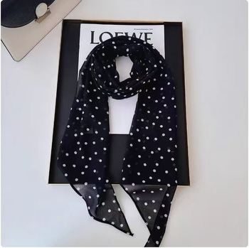 Šifono šalikas su taškuotu spausdinimu, poliesterio audinys su twill pynimu, spauda, universalus kaklo ar plaukų aksesuaras, Pavasaris 2025