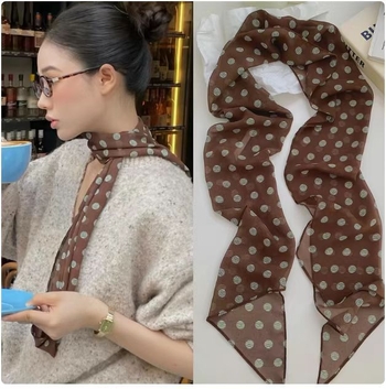 Šifono šalikas su taškuotu spausdinimu, poliesterio audinys su twill pynimu, spauda, universalus kaklo ar plaukų aksesuaras, Pavasaris 2025