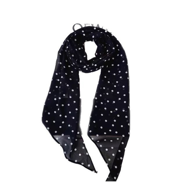 Šifono šalikas su taškuotu spausdinimu, poliesterio audinys su twill pynimu, spauda, universalus kaklo ar plaukų aksesuaras, Pavasaris 2025