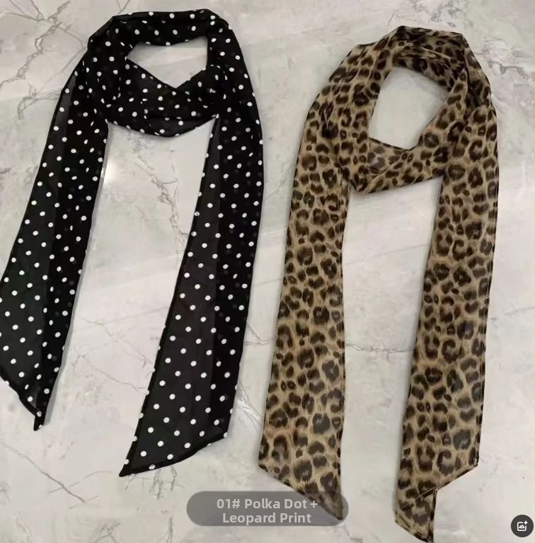 Šifono šalikas su taškuotu spausdinimu, poliesterio audinys su twill pynimu, spauda, universalus kaklo ar plaukų aksesuaras, Pavasaris 2025