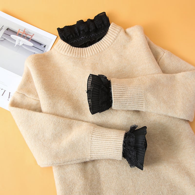 Dirbtinė apykaklė su nėrine siuvinėjimu ir pusiau aukštas kaklas — Snow Velvet nailono išorė, poliesterio mišinys viduje, lygi audinys, žiemos stilius Puchang