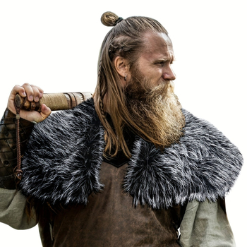 Vyriskas vikingų cape su dirbtine vilnos apykakle cosplay, viduramžių renesanso stilius; Medžiaga: akrilas/dirbtinė vilna; Audimo metodas: warp knitting; Modelis: vieno tono; Funkcija: šildo; Sezonas: visų sezonų.