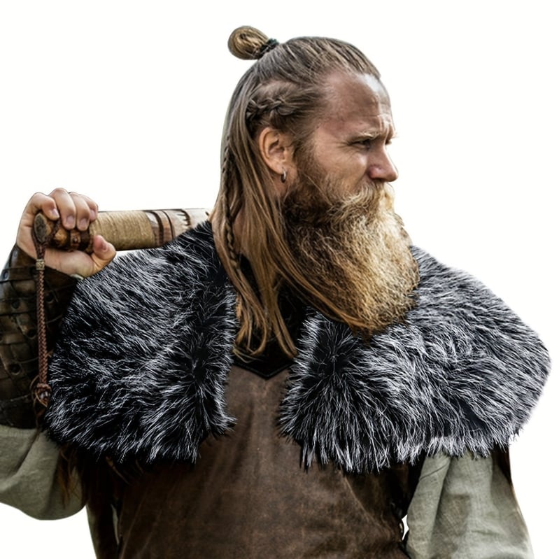 Vyriskas vikingų cape su dirbtine vilnos apykakle cosplay, viduramžių renesanso stilius; Medžiaga: akrilas/dirbtinė vilna; Audimo metodas: warp knitting; Modelis: vieno tono; Funkcija: šildo; Sezonas: visų sezonų.