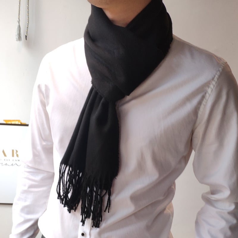 Vyrų šalikas su Korejos stiliaus languotu raštu ir kutais, imitacinis kašmyras, twill audinys, jacquard