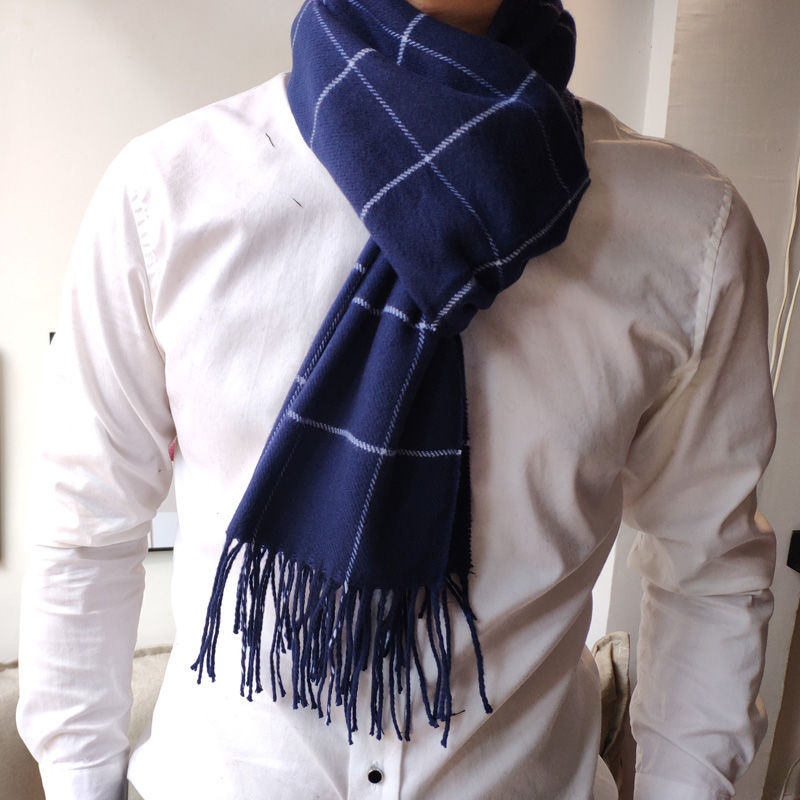 Vyrų šalikas su Korejos stiliaus languotu raštu ir kutais, imitacinis kašmyras, twill audinys, jacquard