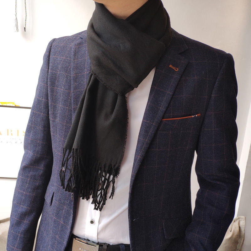 Vyrų šalikas su Korejos stiliaus languotu raštu ir kutais, imitacinis kašmyras, twill audinys, jacquard