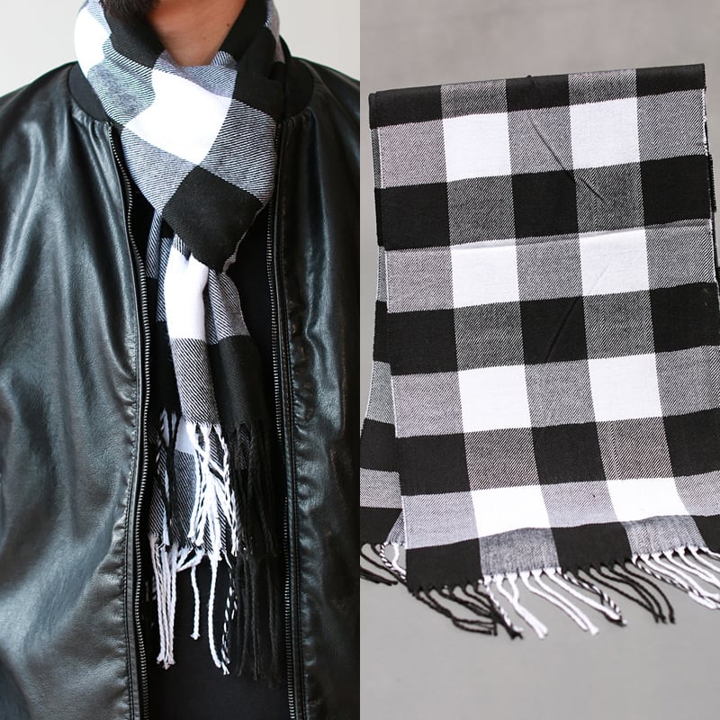 Vyrų šalikas su Korejos stiliaus languotu raštu ir kutais, imitacinis kašmyras, twill audinys, jacquard