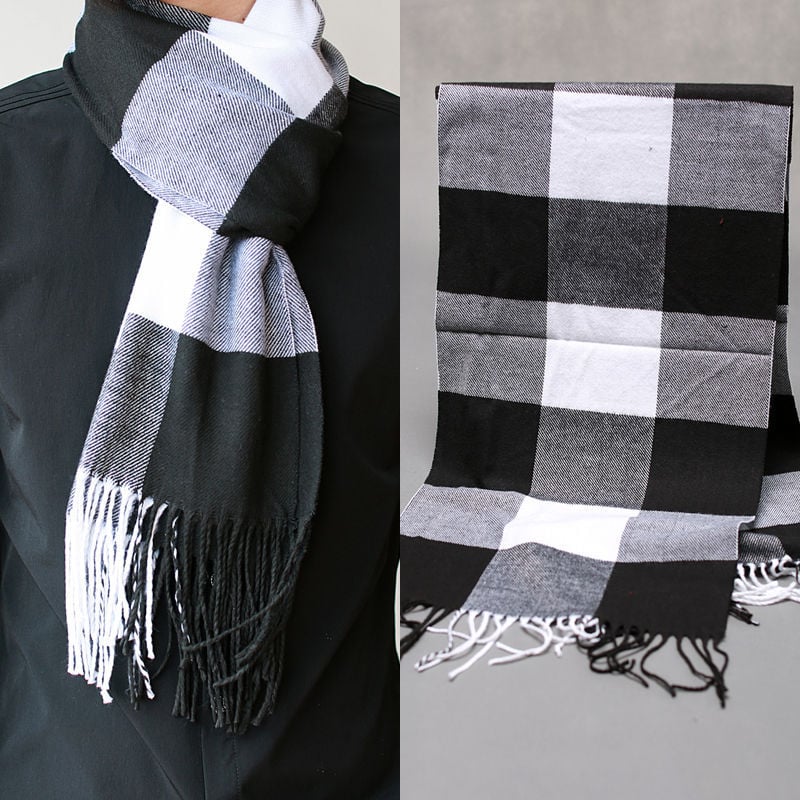 Vyrų šalikas su Korejos stiliaus languotu raštu ir kutais, imitacinis kašmyras, twill audinys, jacquard