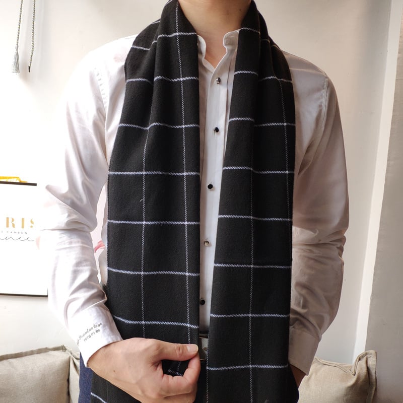 Vyrų šalikas su Korejos stiliaus languotu raštu ir kutais, imitacinis kašmyras, twill audinys, jacquard