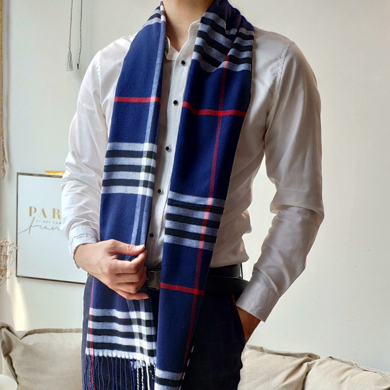 Vyrų šalikas su Korejos stiliaus languotu raštu ir kutais, imitacinis kašmyras, twill audinys, jacquard