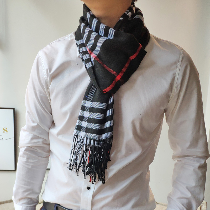 Vyrų šalikas su Korejos stiliaus languotu raštu ir kutais, imitacinis kašmyras, twill audinys, jacquard