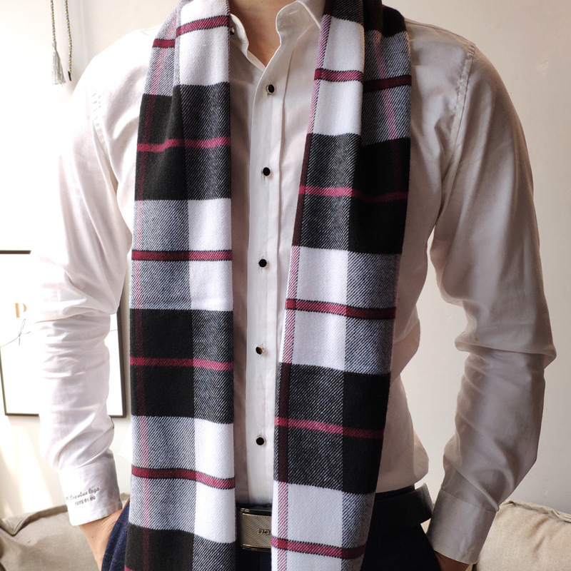 Vyrų šalikas su Korejos stiliaus languotu raštu ir kutais, imitacinis kašmyras, twill audinys, jacquard