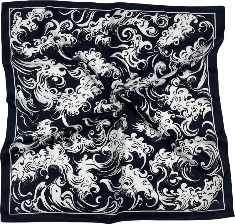 Kvadra­tinė galvos šalikas su kelių stilių elementų (warp-knitted poliesteris; spaudinimas; vasaros naudojimui; 2025 m. pavasario leidimas; stilius: kvadratinis rankšluostis, street, hip hop, IN stilius)