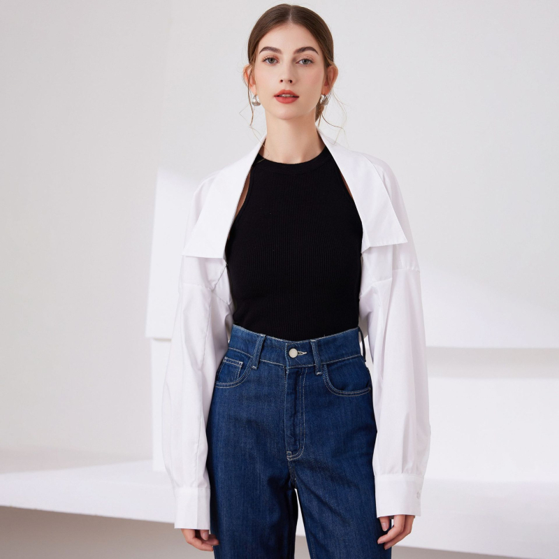 Šifono moterų išorinis rūbas su dekoratyvine apykakle ir šalikėliu, vienos spalvos modelis, ilgomis rankovėmis, tinka visoms sezonoms