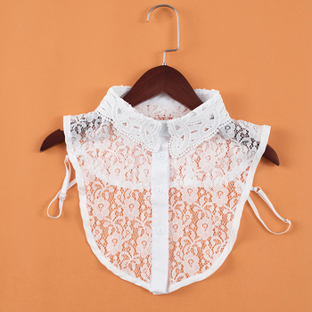 Moteriška šifoninė dirbtinė apykaklė su nėrinių kraštu - audinys: šifonas; rišimo būdas: warp knitting; funkcija: saulės apsauga; sezonas: ruduo; pagrindinis medžiaga: poliesteris