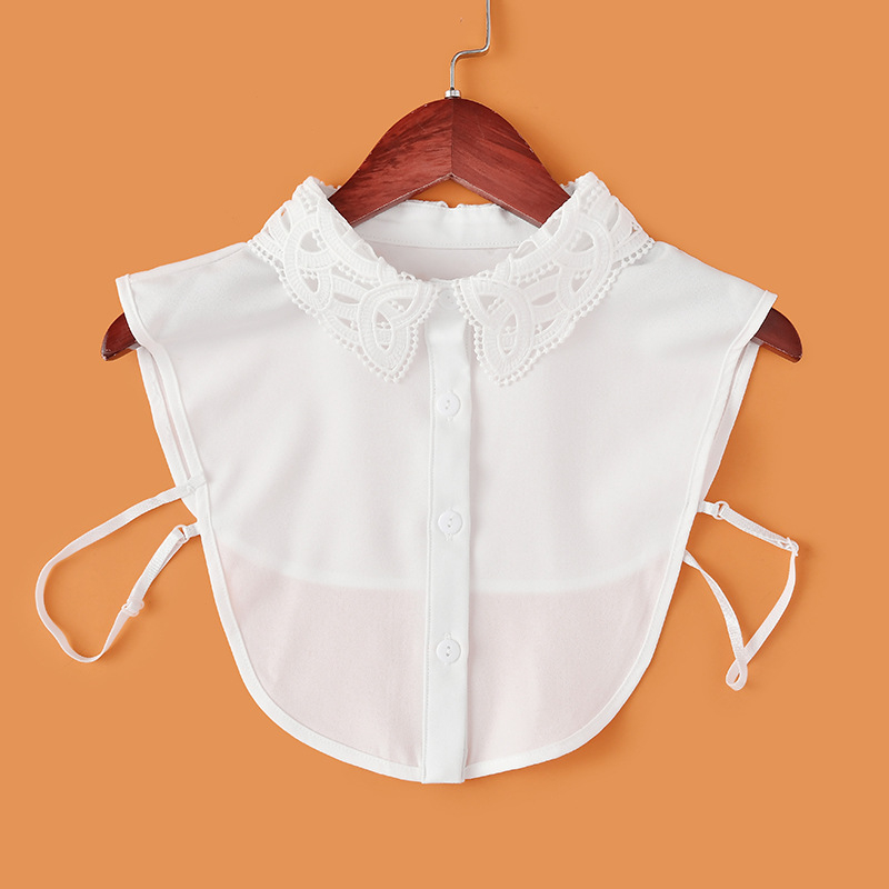 Moteriška šifoninė dirbtinė apykaklė su nėrinių kraštu - audinys: šifonas; rišimo būdas: warp knitting; funkcija: saulės apsauga; sezonas: ruduo; pagrindinis medžiaga: poliesteris