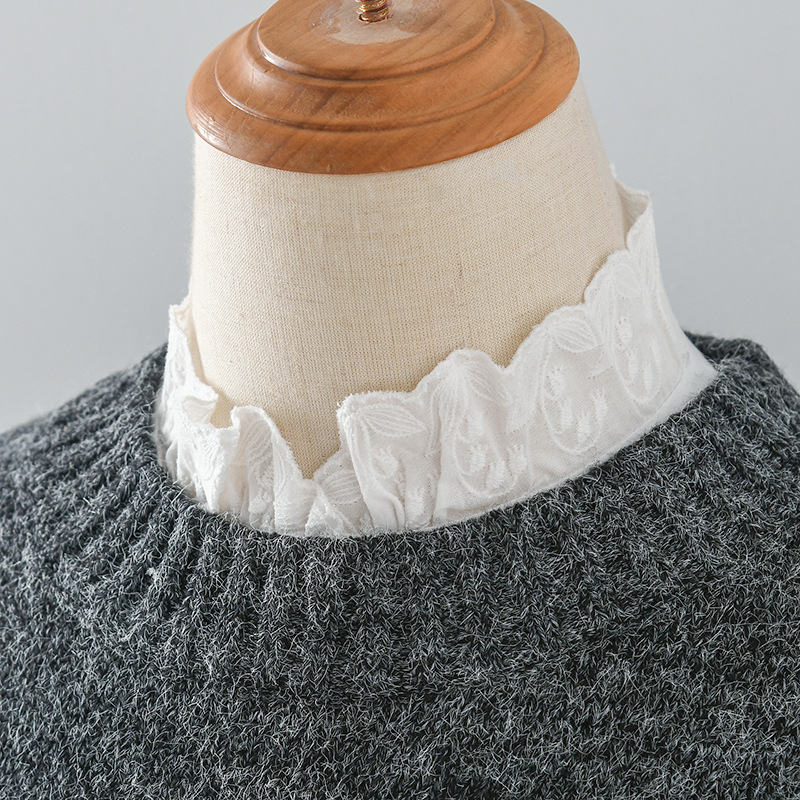 Dekoratyvinė melaginga apykaklė moterims su raišteliais – dviejų naudojimo šalikėlis, twill medvilnė, vienarūšis raštas, visoms sezonoms, japoniškas ir korėjietiškas saldus stilius