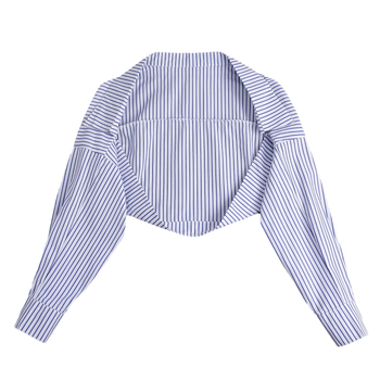 Marškinio stiliaus kardiganas su dryžiniu šaleli (Šifonas; Raštas: Dryžiai; Dekoracija; Apdorojimas ir pritaikymas: Galima)