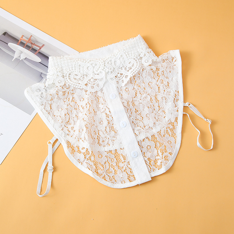 Fiktyvus apykaklės aksesuaras su siuvinėta nėrinių, nailoninė nėrinių audinys, paprastas audimas, PuChang stilius, žiema, suaugusiam