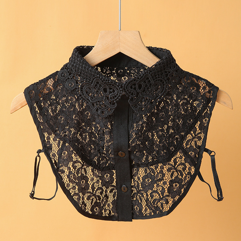 Fiktyvus apykaklės aksesuaras su siuvinėta nėrinių, nailoninė nėrinių audinys, paprastas audimas, PuChang stilius, žiema, suaugusiam