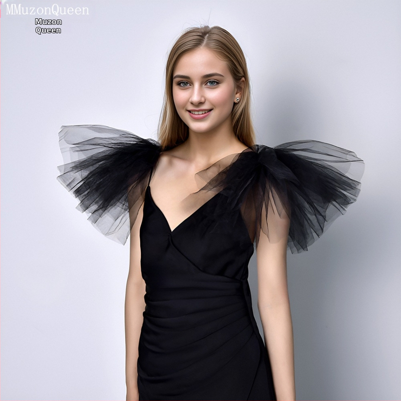 Tinklinis pečių aksesuaras vestuvinei suknelei - rankų darbo, vieno tono Puchango stilius, pritaikoma dekoracija MG50A