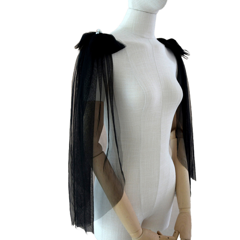 Κάλυμμα ώμου για νυφικό φόρεμα - Αποσπώμενο διακοσμητικό φιόγκο, χειροποίητο, μονόχρωμο μοτίβο, VG34, Yulapan