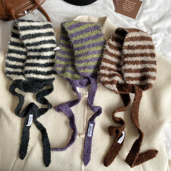 Korėjietiško stiliaus dryžuotas paprasto mezgimo šalikas žiemai