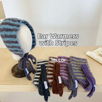 Korėjietiško stiliaus dryžuotas paprasto mezgimo šalikas žiemai