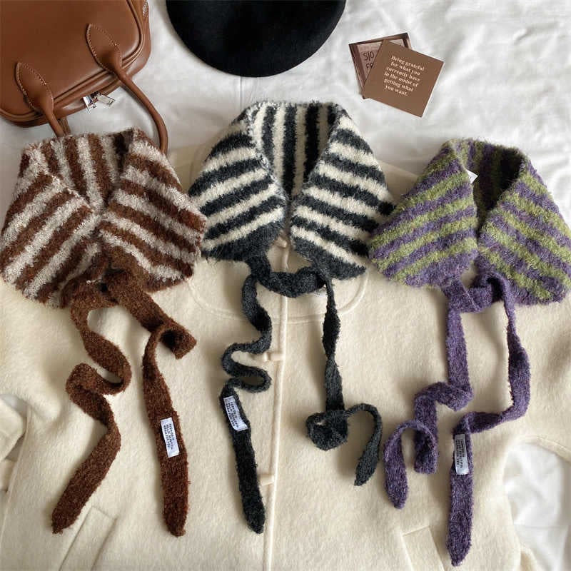 Korėjietiško stiliaus dryžuotas paprasto mezgimo šalikas žiemai