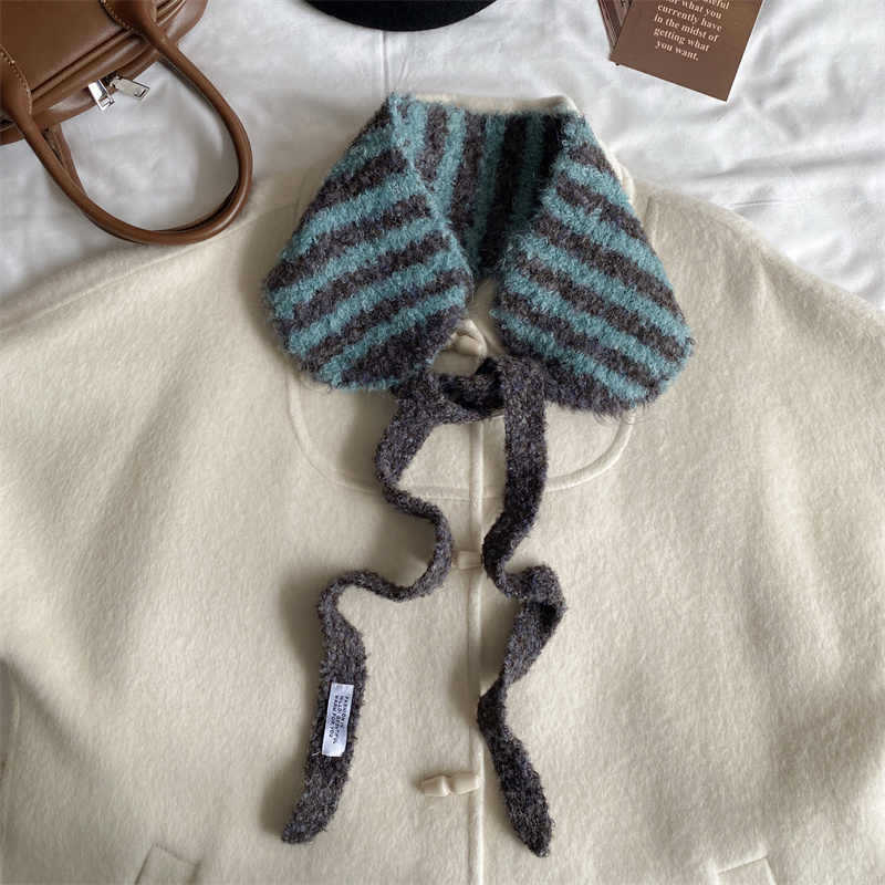 Φουλάρι κορεατικού στυλ με ρίγες, πλεκτό σε απλό πλέξιμο, για ζεστό χειμώνα