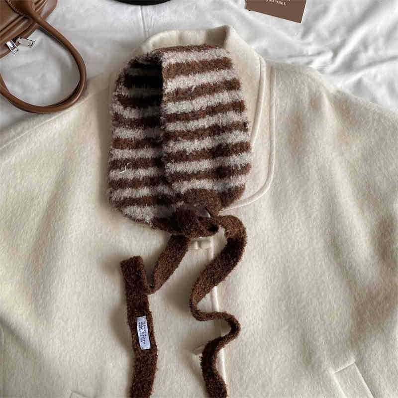 Korėjietiško stiliaus dryžuotas paprasto mezgimo šalikas žiemai