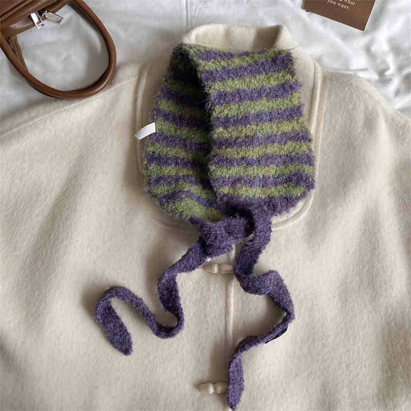 Korėjietiško stiliaus dryžuotas paprasto mezgimo šalikas žiemai