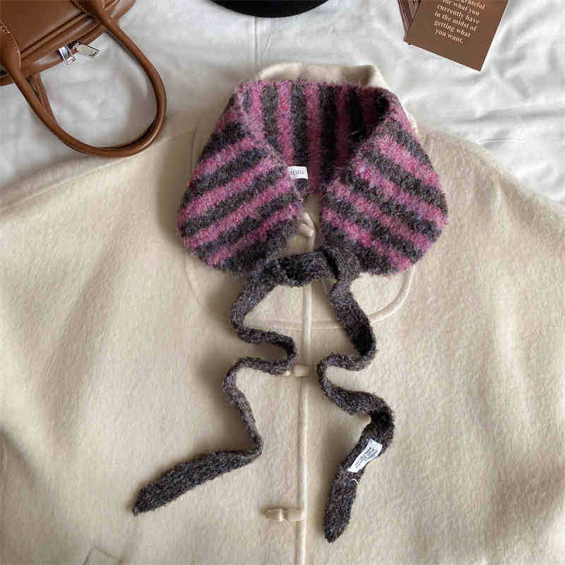 Korėjietiško stiliaus dryžuotas paprasto mezgimo šalikas žiemai