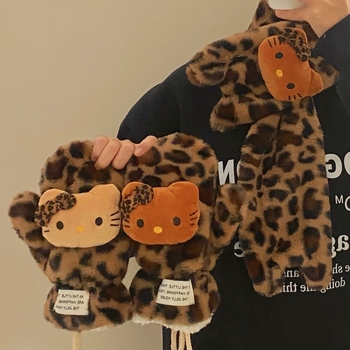 Šalikas su leopardo raštu, pūkų audinys, šilta žiemai, rankų siuvinėtas, Žiema 2024 kolekcija