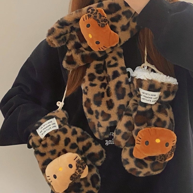 Šalikas su leopardo raštu, pūkų audinys, šilta žiemai, rankų siuvinėtas, Žiema 2024 kolekcija