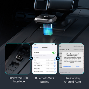 CarPlay belaidė adapterio dėžutė laidiniam CarPlay ir Android Auto, USB-C sąsaja, Linux OS, cinko lydinys, modelis carplay box-c08