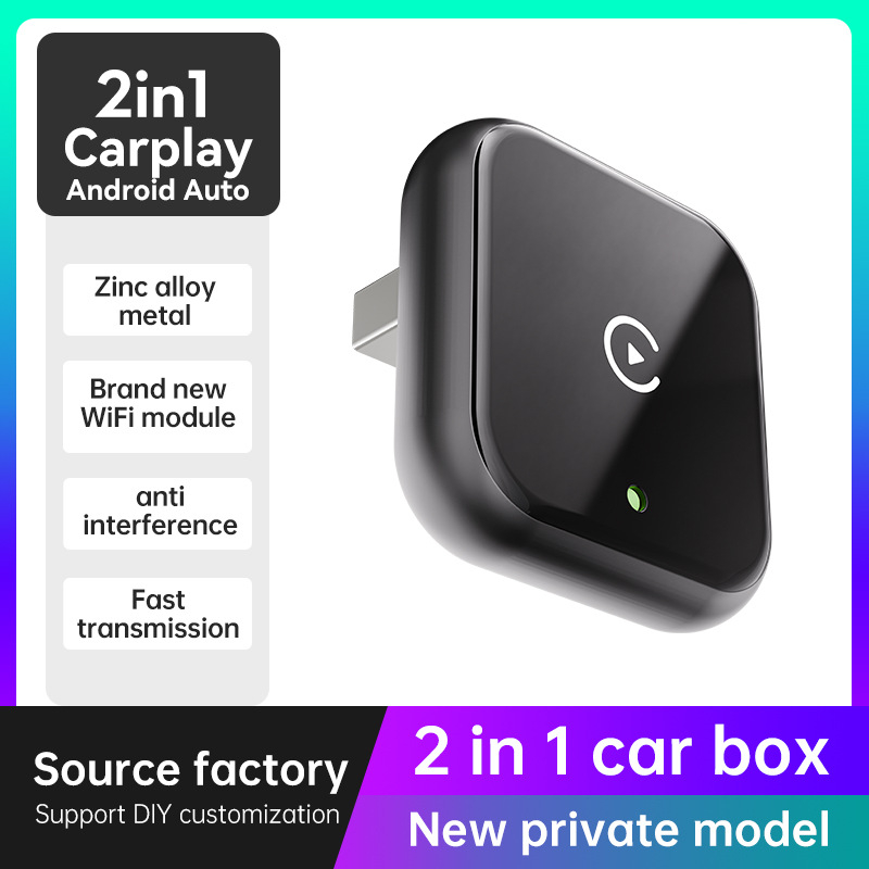 CarPlay belaidė adapterio dėžutė laidiniam CarPlay ir Android Auto, USB-C sąsaja, Linux OS, cinko lydinys, modelis carplay box-c08