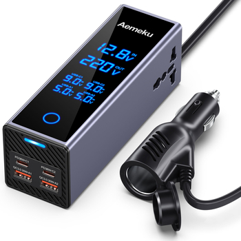 Automobilinis įtampos keitiklis 300W su dideliu LCD ekranu, įėjimas 12V/24V, išėjimas 220V, Aemeku/Aimiku