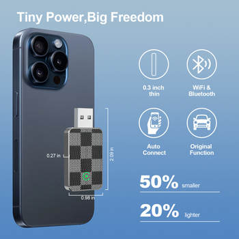 CarPlay adapteris bevieliam Android Auto sujungimui – TYKJ-0414, dviejų branduolių, USB-C, be ekrano, 40 g