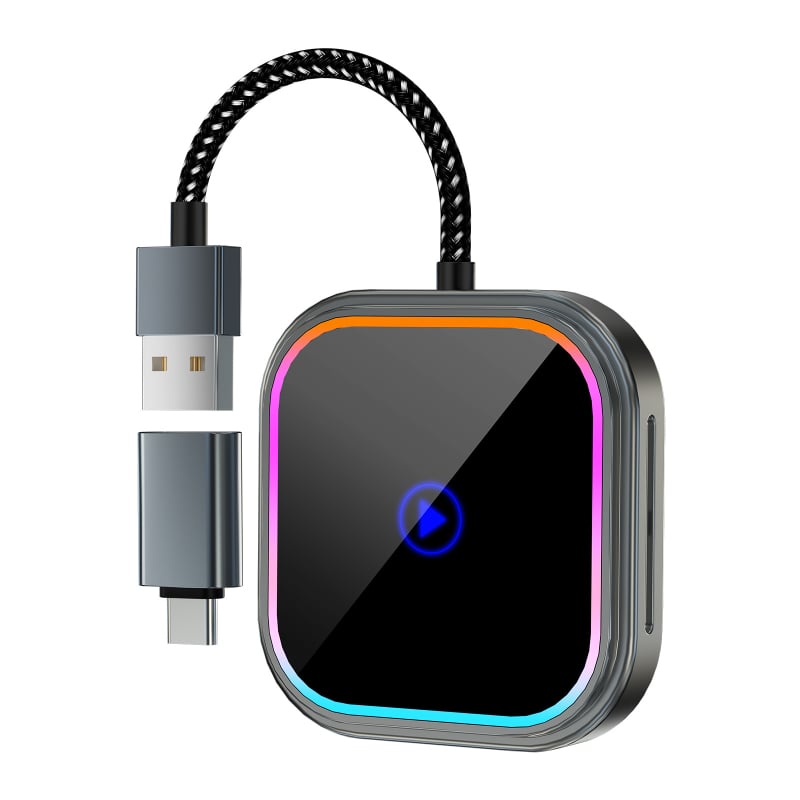 CXZ521 CarPlay belaidis adapteris skirtas laidiniam CarPlay ir Android Auto; aliuminio lydinys; USB sąsaja; kapacitacinis jutiklinis ekranas